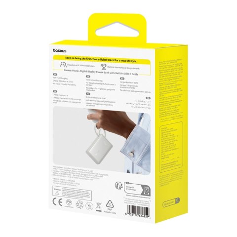 Powerbank 10000mAh 45W z wyświetlaczem i wbudowanym kablem USB-C - tytanowy
