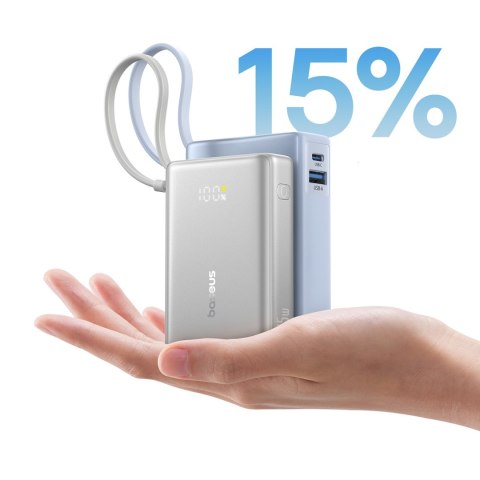 Powerbank 10000mAh 45W z wyświetlaczem i wbudowanym kablem USB-C - tytanowy