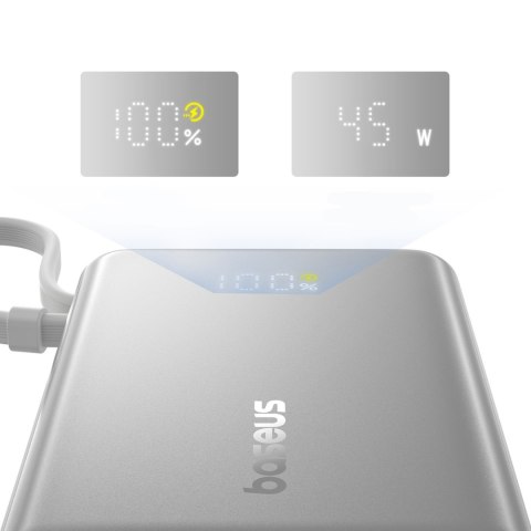 Powerbank 10000mAh 45W z wyświetlaczem i wbudowanym kablem USB-C - tytanowy