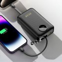 Powerbank 20000mAh USB-C USB-A z wbudowanymi kablami iPhone Lightning USB-C - czarny