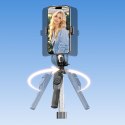 Selfie stick tripod 1/4'' na telefon kamerę aparat z obrotem 360 stopni Bluetooth - czarny