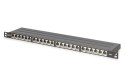 Panel krosowy high density 19'' 24x RJ45, LSA poziom, kat.6, ekranowany, 0.5U, czarny, prowadnica kabli
