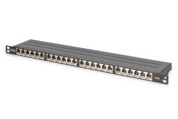 Panel krosowy high density 19'' 24x RJ45, LSA poziom, kat.6, ekranowany, 0.5U, czarny, prowadnica kabli