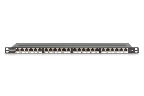 Panel krosowy high density 19'' 24x RJ45, LSA poziom, kat.6, ekranowany, 0.5U, czarny, prowadnica kabli