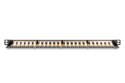 Panel krosowy high density 19'' 24x RJ45, LSA poziom, kat.6, ekranowany, 0.5U, czarny, prowadnica kabli