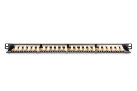 Panel krosowy high density 19'' 24x RJ45, LSA poziom, kat.6, ekranowany, 0.5U, czarny, prowadnica kabli