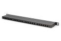 Panel krosowy high density 19'' 24x RJ45, LSA poziom, kat.6, ekranowany, 0.5U, czarny, prowadnica kabli