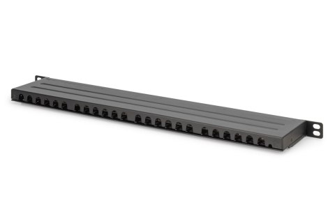 Panel krosowy high density 19'' 24x RJ45, LSA poziom, kat.6, ekranowany, 0.5U, czarny, prowadnica kabli