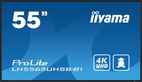 Iiyama LH5565UHSB-B1 signage display Kiosk 138,7 cm (54.6") LED Wi-Fi 800 cd/m2 4K Ultra HD Czarny Procesor wbudowany Android 11