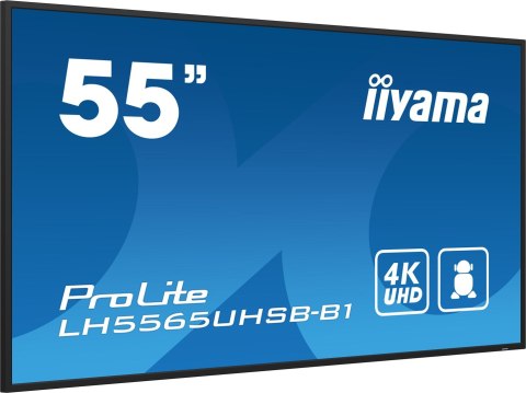 Iiyama LH5565UHSB-B1 signage display Kiosk 138,7 cm (54.6") LED Wi-Fi 800 cd/m2 4K Ultra HD Czarny Procesor wbudowany Android 11
