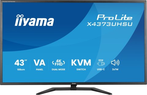 Iiyama ProLite X4373UHSU-B2 monitor komputerowy 108 cm (42.5") 3840 x 2160 px 4K Ultra HD LED Czarny