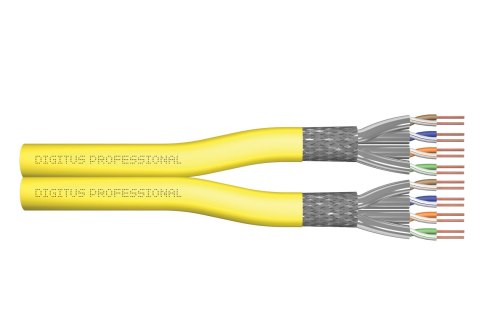 Kabel instalacyjny dupleksowy DIGITUS kat.7A, S/FTP, Dca, AWG 23/1, LSOH, 100m, żółty, szpula