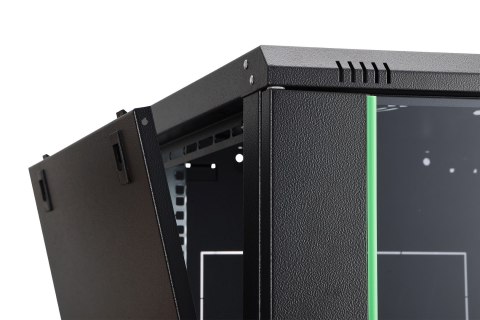Szafa sieciowa wisząca DYNAmic 19" 9U rack 600x600, drzwi szyba, czarny, niedzielona, złożona, 60kg