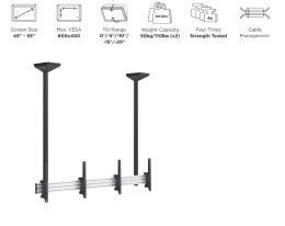Uchwyt sufitowy do 2 wyświetlaczy LCD - Plastik, Aluminium, Stal, Srebrny - Rozmiar ekranu: 114.3-139.7 cm (45-55'')