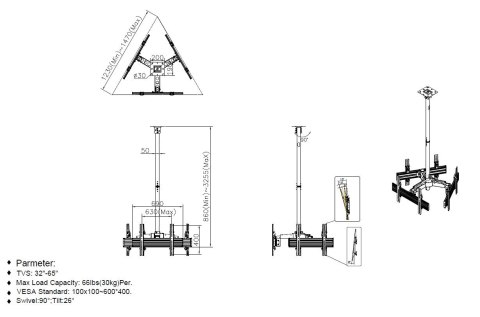 Uchwyt sufitowy do telewizora Equip Equipment 650371 32" - 65"