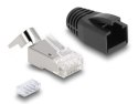 DeLOCK Wtyczka modułowa RJ45 z odgiętką, Cat.6A, Cat.7 i nasadki przeciwzagięciowe, zestaw 25 sztuk
