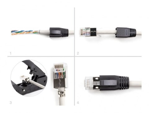 DeLOCK Wtyczka modułowa RJ45 z odgiętką, Cat.6A, Cat.7 i nasadki przeciwzagięciowe, zestaw 25 sztuk
