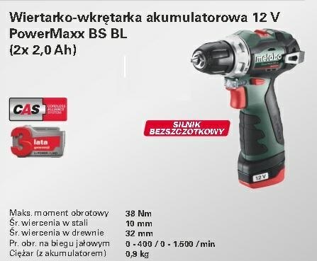 METABO WIERTARKO-WKRĘTARKA 12V 38Nm 2x2,0Ah BS BL 12