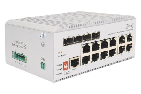 Digitus 8-portowy przełącznik sieciowy Gigabit Ethernet PoE, przemysłowy, zarządzany L2, 4 SFP Uplink