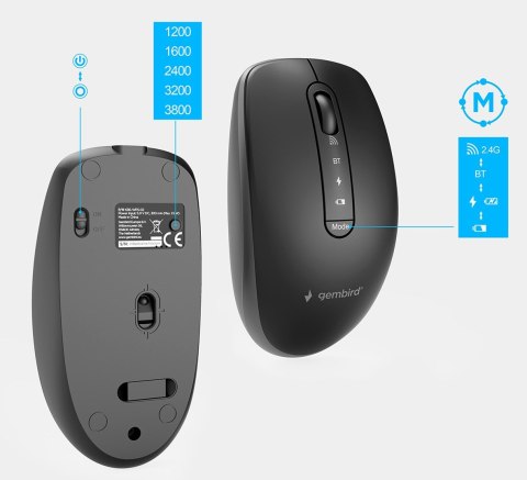GEMBIRD BEZPRZEWODOWY ZESTAW KLAWIATURY + MYSZ DUAL MODE, 2.4 GHZ + BT, SLIM, UKŁAD US, KOLOR CZARNY