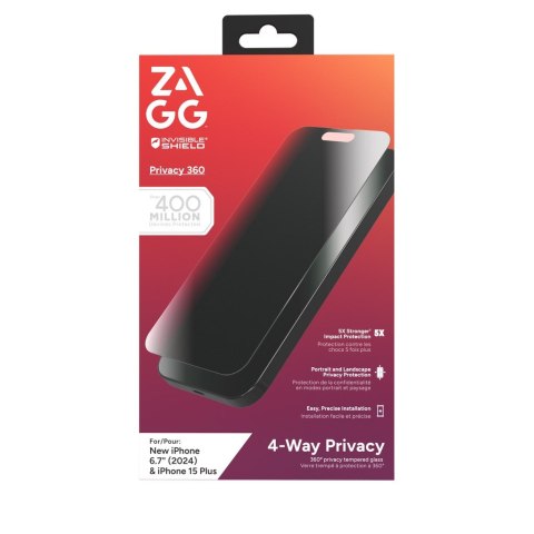 Szkło prywatyzujące ZAGG InvisibleShield Glass Elite Privacy 360 do iPhone 15 Plus / 16 Plus (4 kierunki)