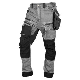 Spodnie robocze DENIM, wzmocnienia Cordura, odpinane kieszenie kaburowe, szare, rozmiar XXXL