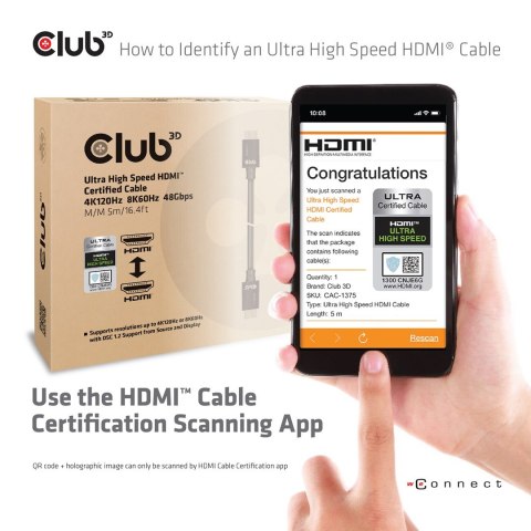 CLUB3D CAC-1375 kabel HDMI 5 m HDMI Typu A (Standard) Czarny