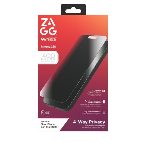 ZAGG InvisibleShield Glass Elite Privacy 360 - szkło prywatyzujące do iPhone 16 Pro Max (4 kierunki)