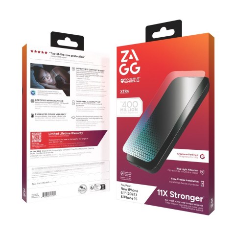 ZAGG InvisibleShield Glass XTR4 szkło ochronne z grafenem i filtrem światła niebieskiego do iPhone 15/16