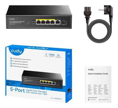 Cudy GS1005PTS1 łącza sieciowe Gigabit Ethernet (10/100/1000) Obsługa PoE Czarny