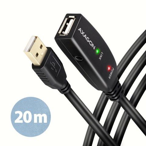 Kabel Axagon ADR-220 USB 2.0 A-M -> A-F active extension/repeater cable 20m Czarny