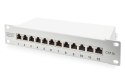Digitus Panel krosowy (patch panel) 10'' 12x RJ45, LSA poziom, kat.6A, ekranowany, 1U, szary, prowadnica kabli