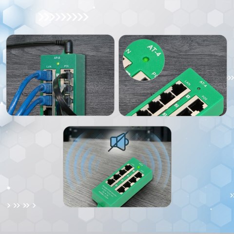 Extralink Gigabit PoE Injector 4 Portowy Aktywny, 4 porty Gigabit 802.3at/af, Mode A