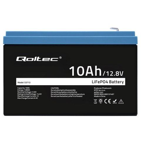 Akumulator Qoltec 53713 LiFePO4 10Ah 12.8V 12.8V Litowo-Żelazowo-Fosforanowy BMS