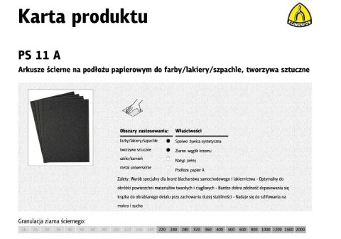 KLINGSPOR PAPIER ŚCIERNY WODNY P 500 PS11A/50szt .