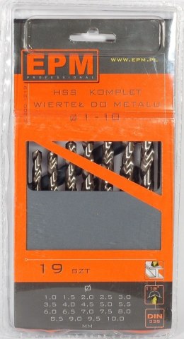 Zestaw wierteł HSS do metalu 1-10mm 19 sztuk