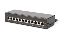 Digitus Panel krosowy desktop 12x RJ45, LSA poziom, kat.6A, ekranowany, czarny, prowadnica kabli
