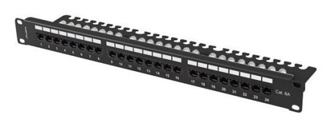 Patch panel 24 port 1U 19" kategoria 6A UTP z organizerem kablowym czarny LANBERG