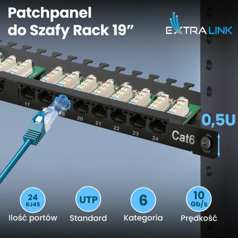 Patch panel Extralink EX.9663 (0.5U; kat. 6; 24xRJ-45)