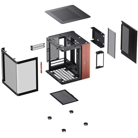 Obudowa PC Jonsbo TK-0, Mini-Tower, Mini-ITX, Tempered Glass, Holz - schwarz