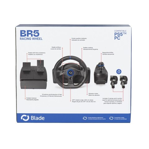 Blade BL7002 kontroler gier Czarny, Niebieski USB Kierownica + pedały + dźwignia zmiany biegów PC, PlayStation 5