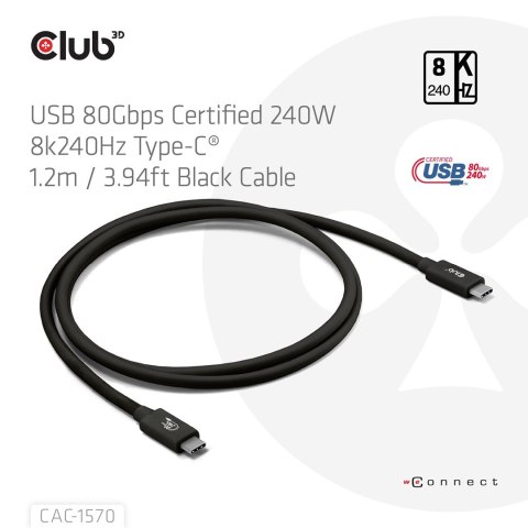CLUB3D CAC-1570 kabel USB USB4 Gen 2x2 1,2 m USB C 80 Gbit/s 240 W Czarny