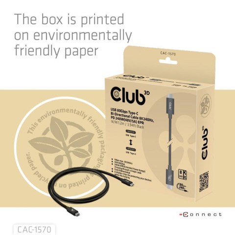 CLUB3D CAC-1570 kabel USB USB4 Gen 2x2 1,2 m USB C 80 Gbit/s 240 W Czarny