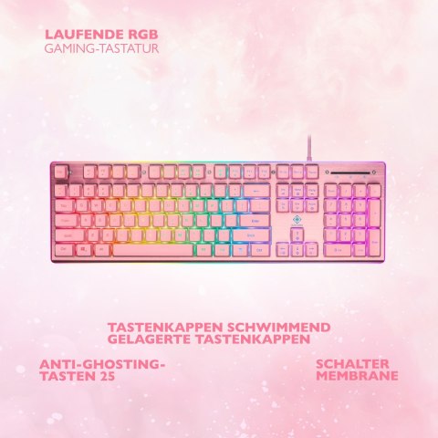 Deltaco Gaming GAM-021-RGB-P-DE klawiatura USB QWERTZ Niemiecki Różowy