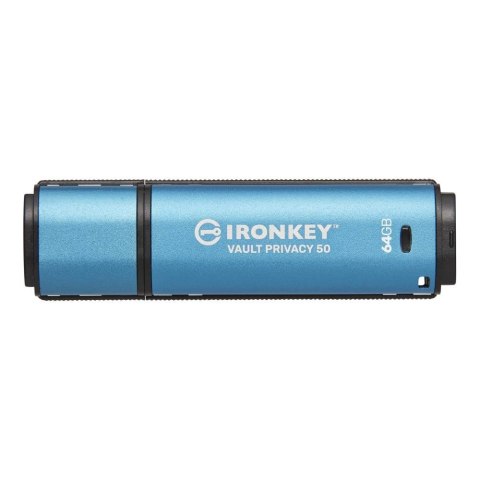 Kingston Technology IronKey Vault Privacy 50 pamięć USB 64 GB USB Typu-A 3.2 Gen 1 (3.1 Gen 1) Czarny, Niebieski