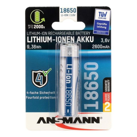 Ansmann 1307-0003 bateria do użytku domowego Bateria do ponownego naładowania 18650 Litowo-jonowa (Li-Ion)