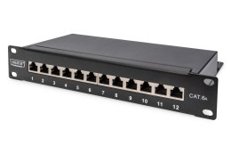 Digitus Panel krosowy (patch panel) 10'' 12x RJ45, LSA poziom, kat.6A, ekranowany, 1U, czarny, prowadnica kabli