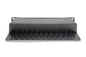 Digitus Panel krosowy (patch panel) 10'' 12x RJ45, LSA poziom, kat.6A, ekranowany, 1U, czarny, prowadnica kabli