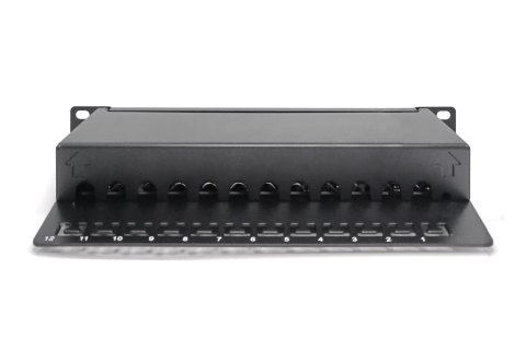 Digitus Panel krosowy (patch panel) 10'' 12x RJ45, LSA poziom, kat.6A, ekranowany, 1U, czarny, prowadnica kabli