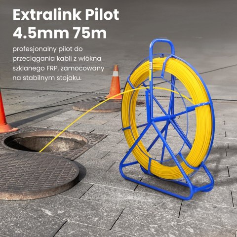 WŁÓKNO SZKLANE DO PRZECIĄGANIA KABLI 4,5mm / 75m (PILOT / STALKA) PE + STOJAK